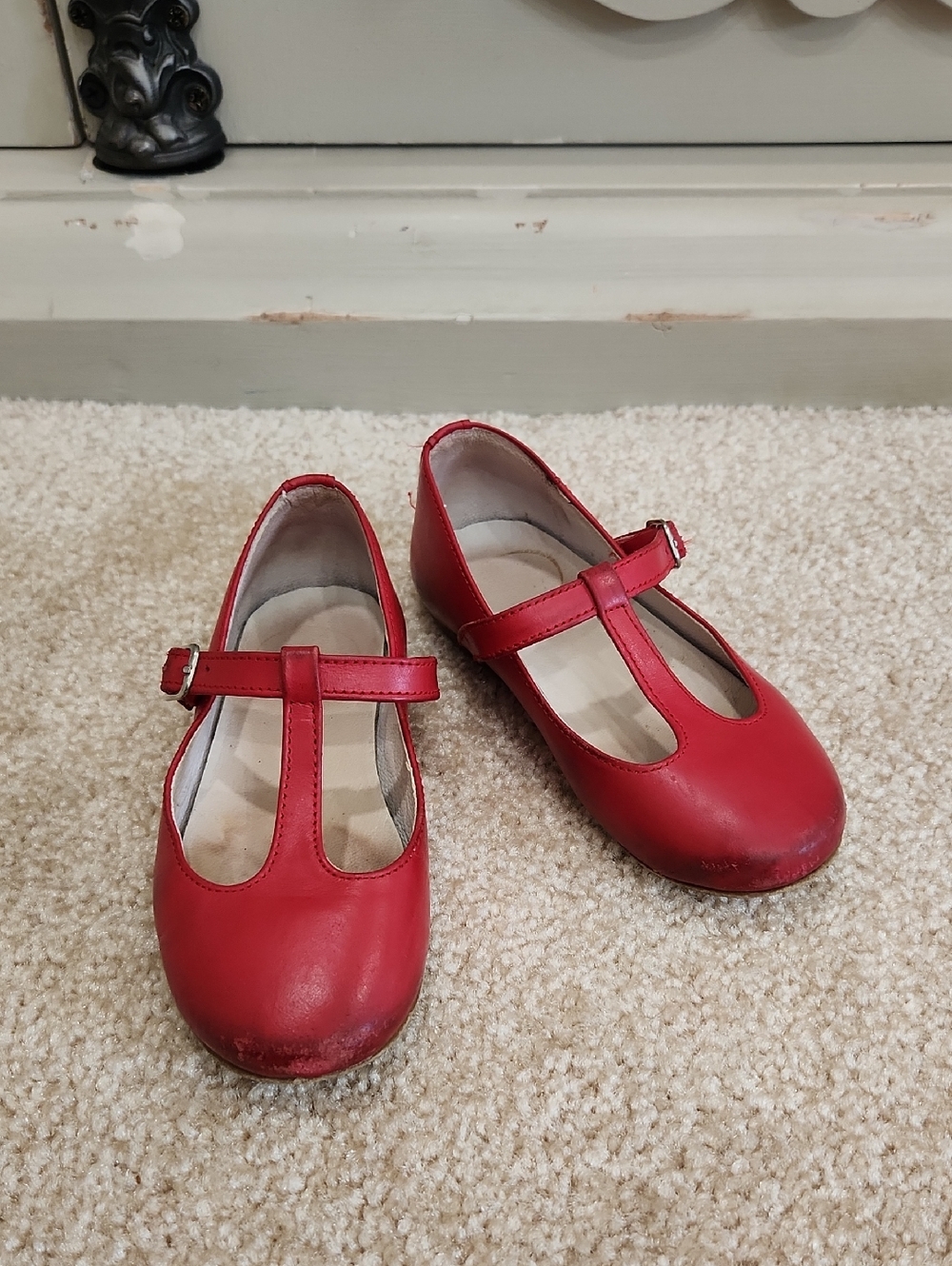 Pepa London Girls Red Leather T-Strap Dress Shoes Size EU 25/ US 9 Made In Spain
